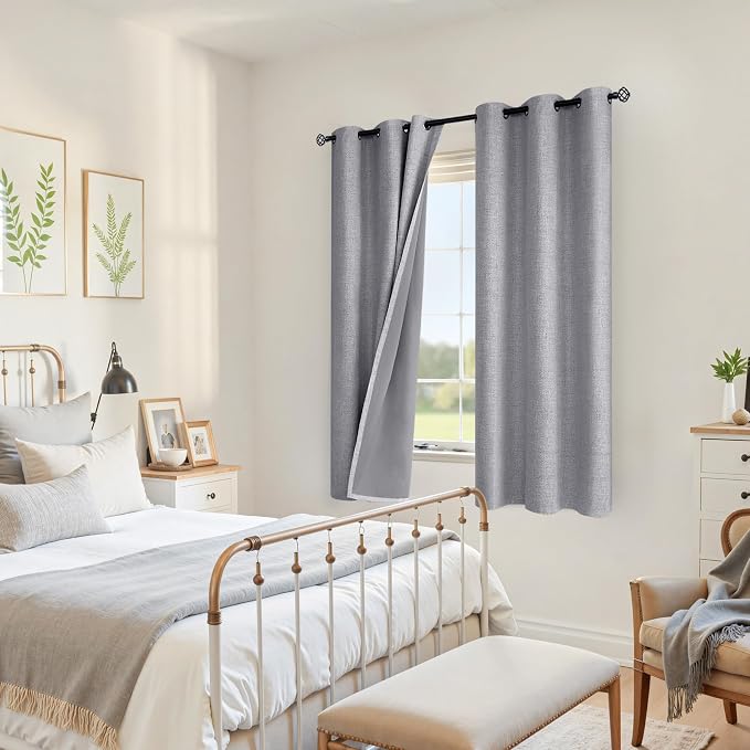 YoungsTex Grey Linen Blackout Curtains 63 Inch Length - Image 4