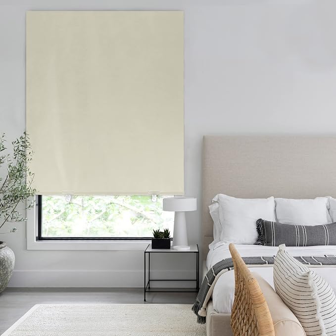 LazBlinds 100% Blackout Roller Shades, Cream | No tools No Drill Cordless Blinds - Image 5