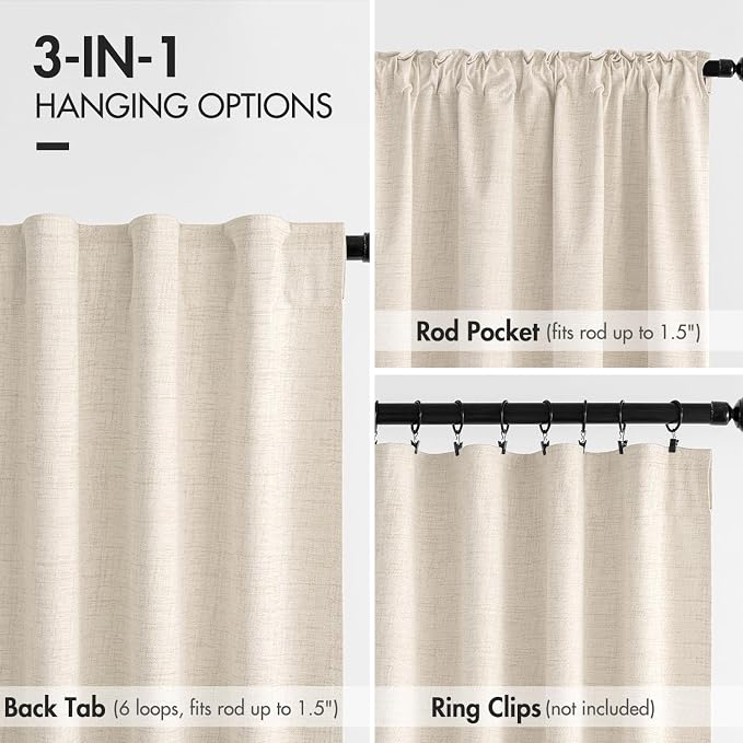 MIULEE 100% Blackout Curtains Linen Curtains & Drapes 96 Inch Natural Beige | 2 - Image 6