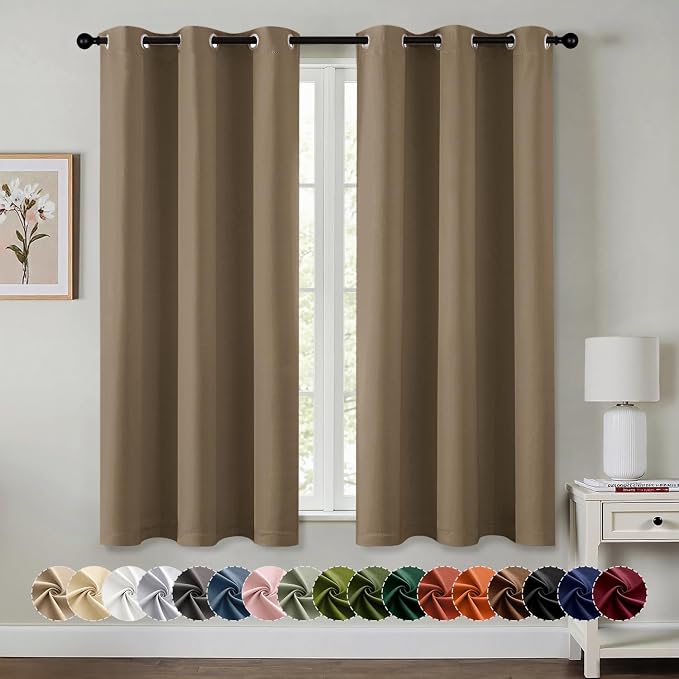 MIULEE Blackout Curtains for Bedroom 2 Panels 40 x 45 Inch Long Khaki | Thermal by MIULEE