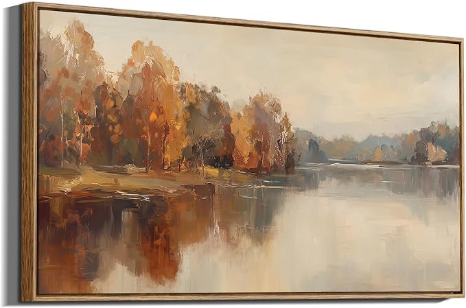 InSimSea Extra Large Framed Fall Wall Art, Autumn Lake Landscape, 20x40inch | by InSimSeaArt