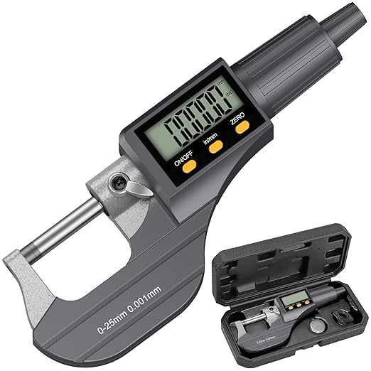 HDLKNAK Digital Outside Micrometer (0-1”/25mm), 0.00005"/0.001mm Precision, Inch/Metric Dual Reading, Machinist Thickness Gauge with Large LCD.
