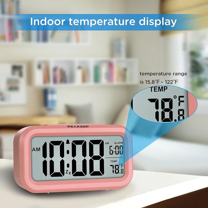 Peakeep Night Light Digital Alarm Clock Battery Operated Indoor Temperature | - Image 4