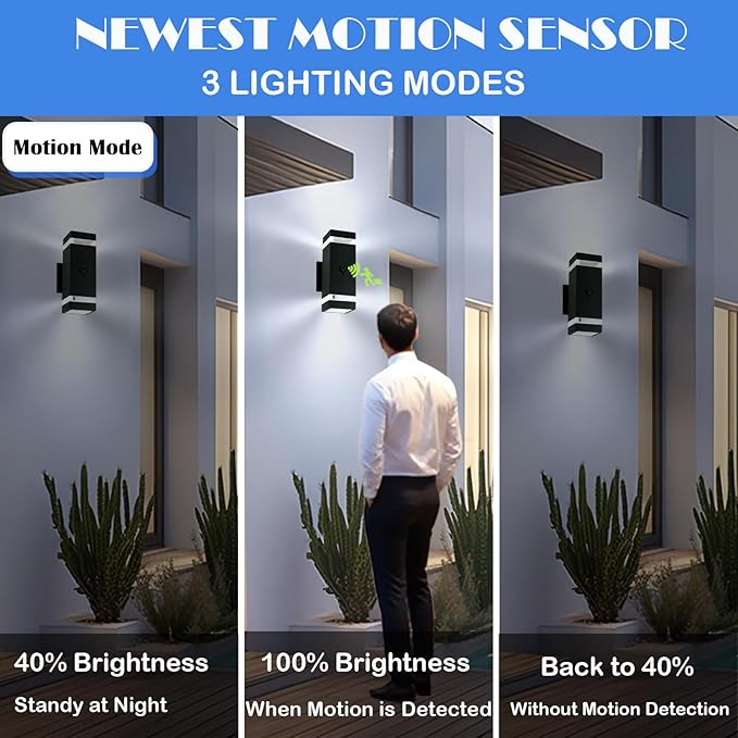 iYogaled Dusk to Dawn Motion Sensor Porch Light with 3 Lighting Modes, Modern Up Down Wall Sconce with GU10 Bulbs, Heavy Aluminum Exterior Light Fixtures for Entryway, Patio, Garage,ETL Listed