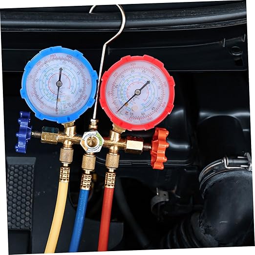 AKOOSY Automotive Manifold Gauge Set High Pressure Gauge with Hoses for Car Air Conditioner Maintenance Cooling Pressure Monitor HVAC Tool for Efficient Repairs