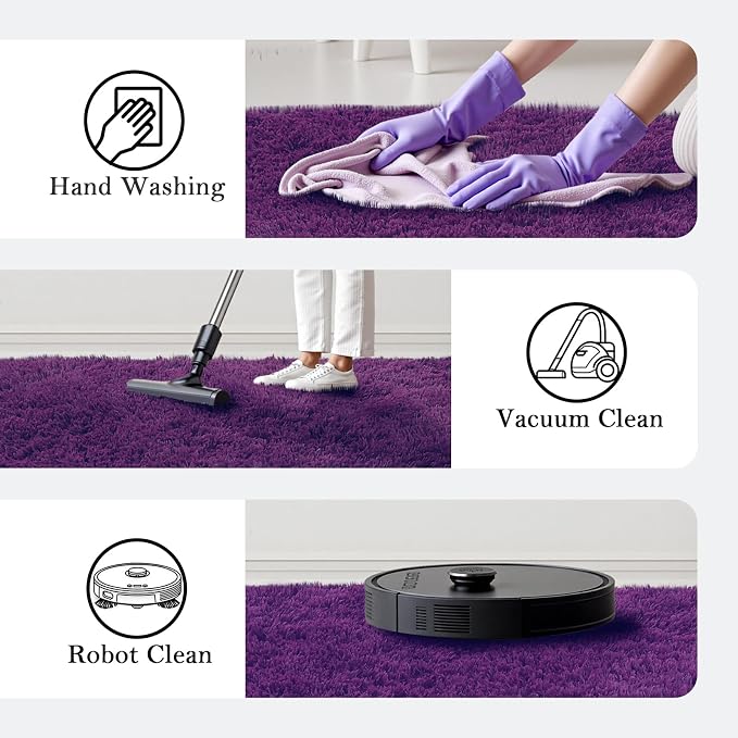 Area Rugs 9x12 Living Room, Grape Purple Large Shaggy Plush Carpet | Soft Furry - Image 5