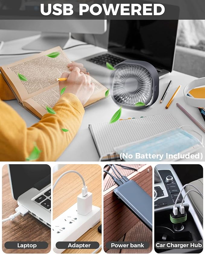 RJVW 4 Inch Small USB Desk Fan, 3-Speed Portable & 360°Rotatable Mini Cooling Fan, USB-Powered Desktop Fan for Home Office Bedroom Dorm Indoor Outdoor Summer Gift