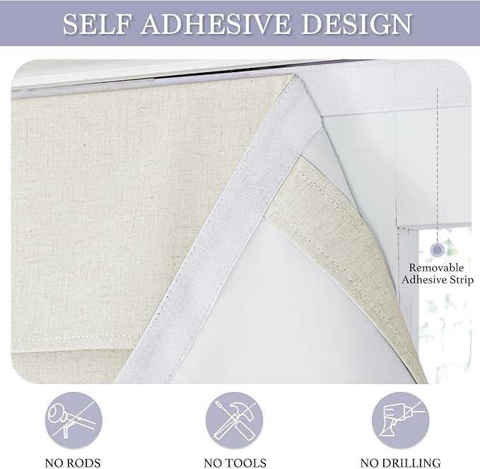 RYB HOME 100% Blackout Curtains Sidelight Window, Linen Textured | Linen - Image 2