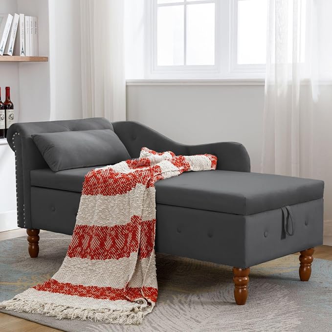 Aoowow Velvet Bedroom Storage Bench End of Bed, Rolled Arm Couch Indoor Chaise by Aoowow