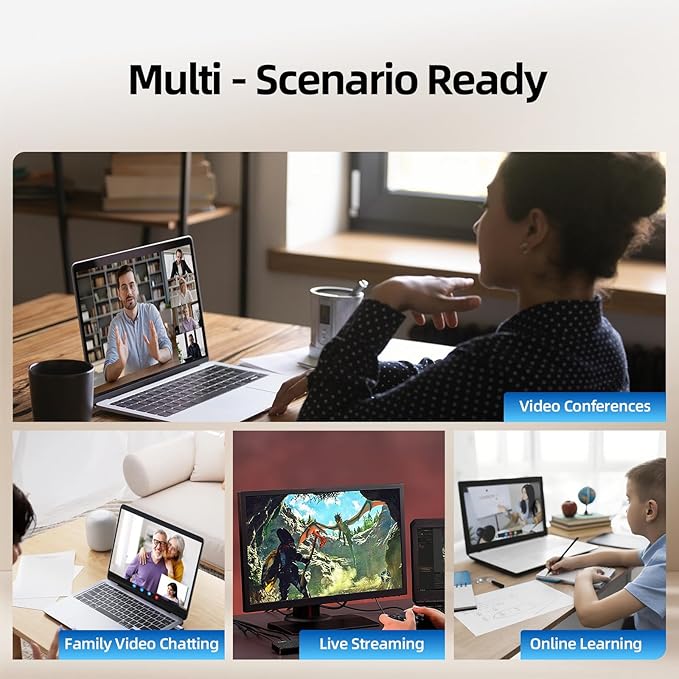 SynthMeet 4K Webcam for PC, 1080P@60FPS, 4K Camera with Noise-reducing Microphone, 92°FOV, 8MP USB Webcam Plug and Play, Privacy Cover, Works Perfect for Meeting Platform Zoom/Teams/Skype/Google Meet