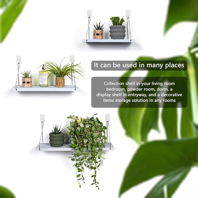 Floating Wall Shelves, Rustic Wood Wall Mounted Shelf Set of 3 | No Drill - Image 4