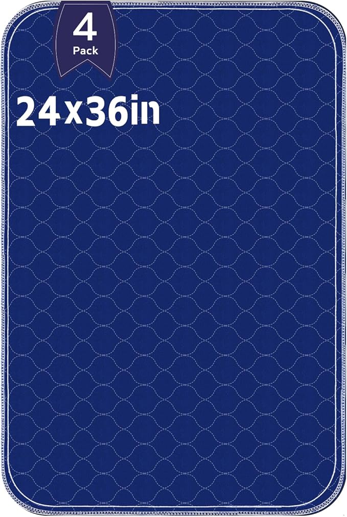 Waterproof Pads for Bed 24x36 Inch( 4pack),Heavy Absorbency Incontinence Pads for Bed,Washable Bed Pads,Washable Incontinence Pads for Kids,Adults,Elderly,Pets,Hide Stains,Washable Bed Pads for Adults