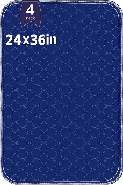 Waterproof Pads for Bed 24x36 Inch( 4pack),Heavy Absorbency Incontinence Pads for Bed,Washable Bed Pads,Washable Incontinence Pads for Kids,Adults,Elderly,Pets,Hide Stains,Washable Bed Pads for Adults