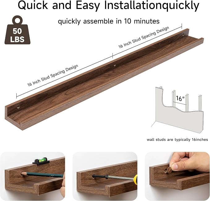 Fun Memories Picture Ledge Shelf, 32 Inch Floating Shelves Set of 2, Large - Image 4