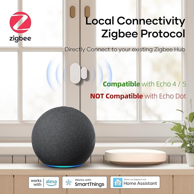 Zigbee Door Sensor 4 Pack, Mini Smart Door Sensor, Home Automation, Kid Safety, Compatible with SmartThings, Alexa, Home Assistant, Aeotec, Hubitat, Homey with Build-in Zigbee Hub, Hub Required