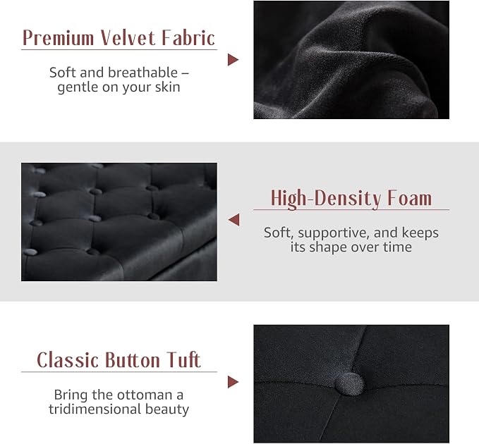 47.6" Storage Bench for End of Bed Bedroom, Velvet Ottoman Bench - Image 4