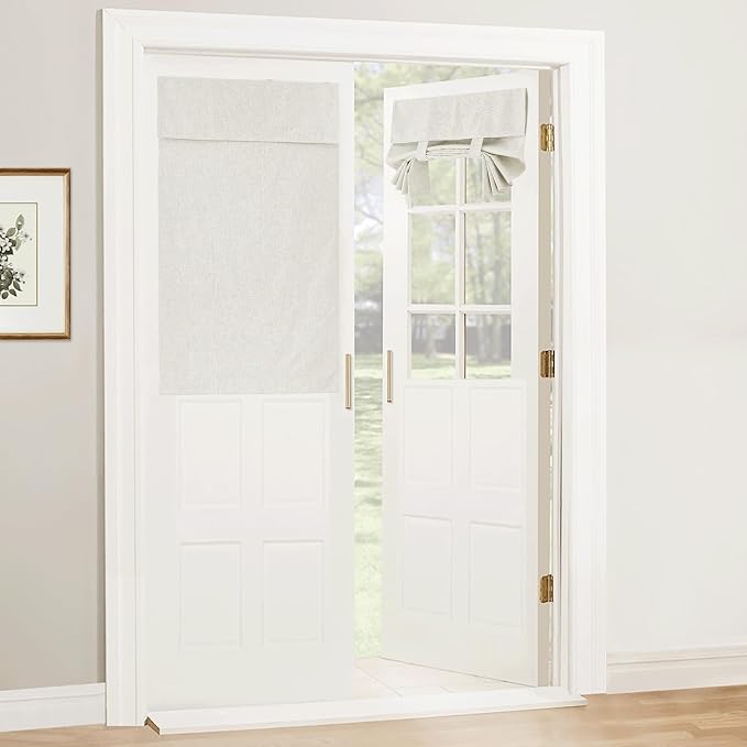 RYB HOME Natural Linen Textured French Door Window Curtains 100% Blackout | by RYBHOME