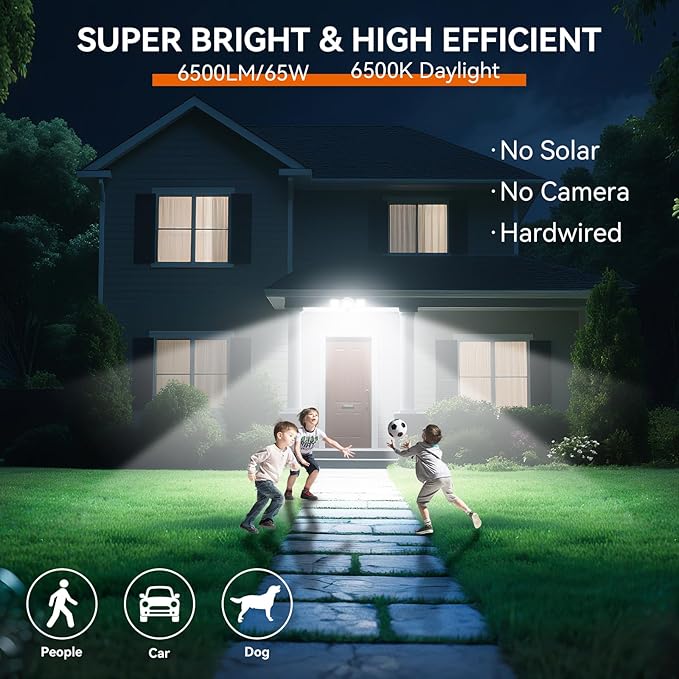 PURICH LED Security Lights Motion Sensor Outdoor Lights, 5000K Daylight, IP65 Waterproof, Dusk to Dawn, 3-Head Motion Detected Flood Light for Garage, Yard, Porch, White