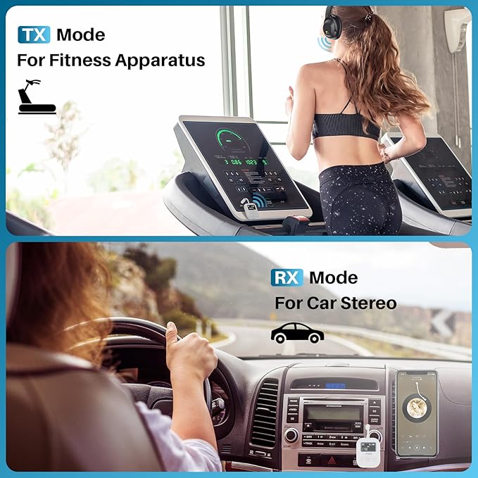 YMOO Bluetooth 5.4 Transmitter Receiver for Airplane, Wireless Bluetooth Adapter Travel Essentials, Supports to 2 Headphones, 25H Playtime, 2-in-1 Adapter with LED Display for TVs Gym Home,White