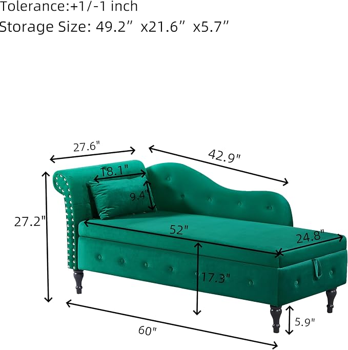 Aoowow Velvet Upholstered Bedroom Storage Bench End of Bed, Rolled Arm Indoor - Image 2