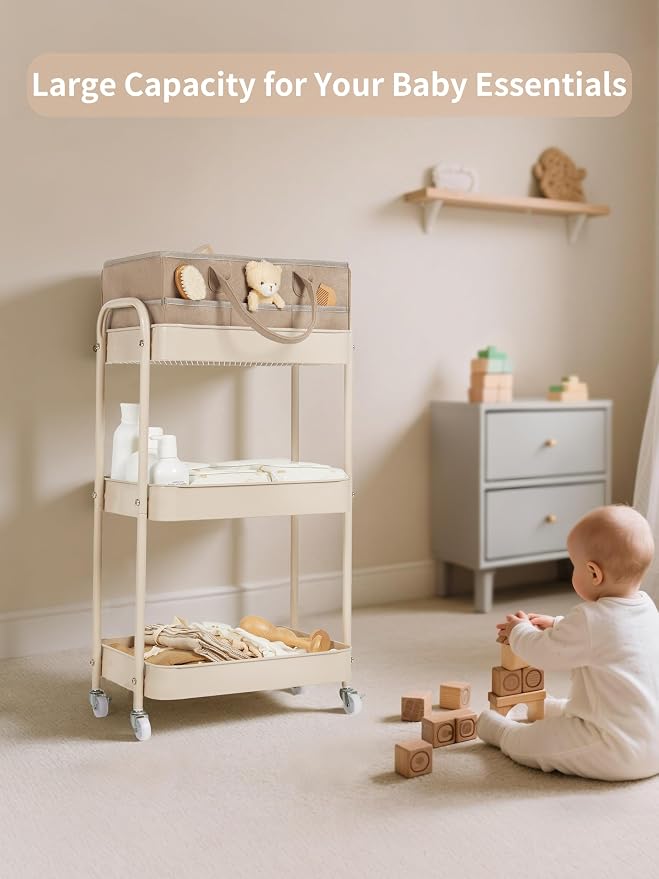 Baby Diaper Caddy, 3 Tier Rolling Cart - Image 2