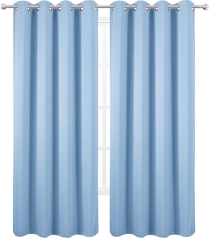 Sky Blue Thermal Blackout Curtains/52 x 95 Inch/Set of 2 Panels Room Darkening - Image 2