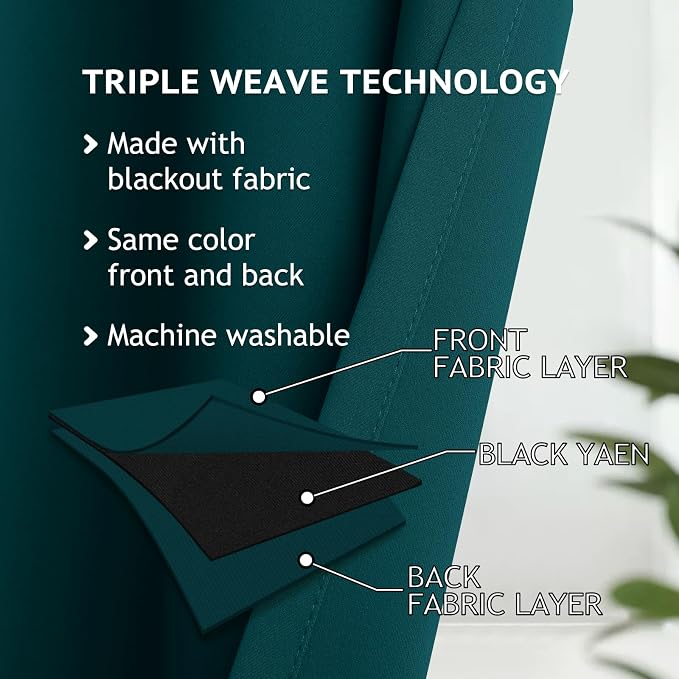 COSVIYA Grommet Room Darkening Dark Teal Curtains 84 inch Long - Image 3