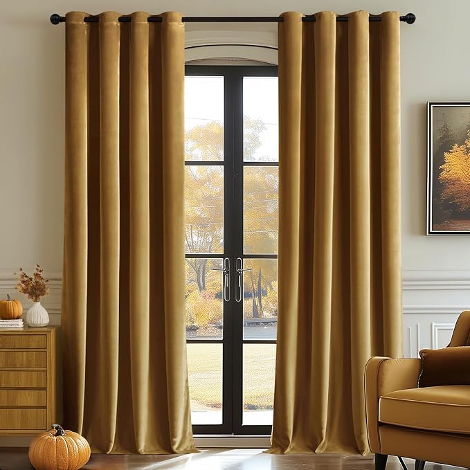 MIULEE Velvet Curtains Gold 52 x 90 Inch Length Set of 2 | Grommet Drapes by MIULEE