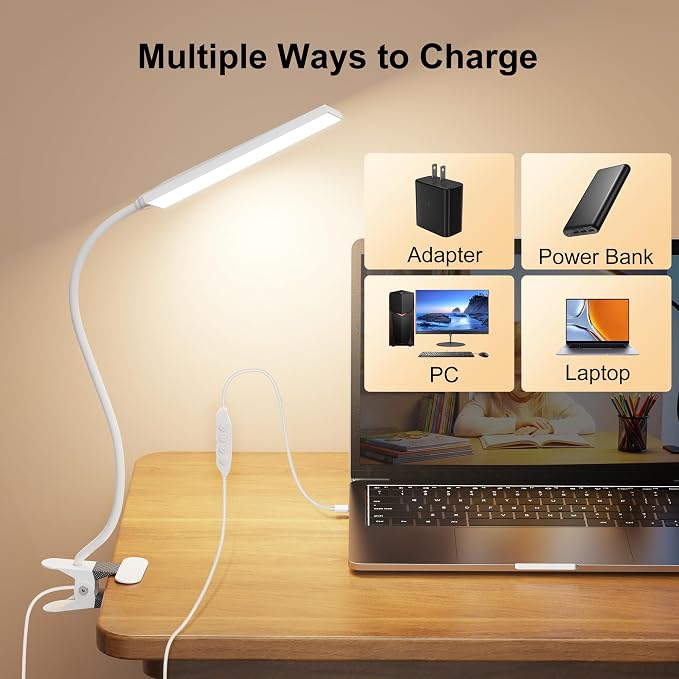 Vansuny Clip on LED Desk Lamp, Eye-Caring USB Reading Light - Image 7