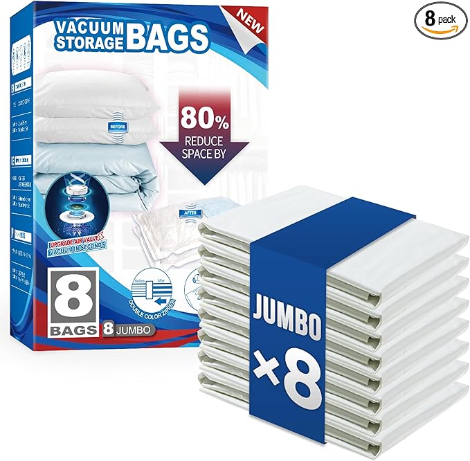 TAILI 8 Pack Vacuum Storage Bags, Jumbo Size, Cream | Vacuum Seal Bags by TAILI