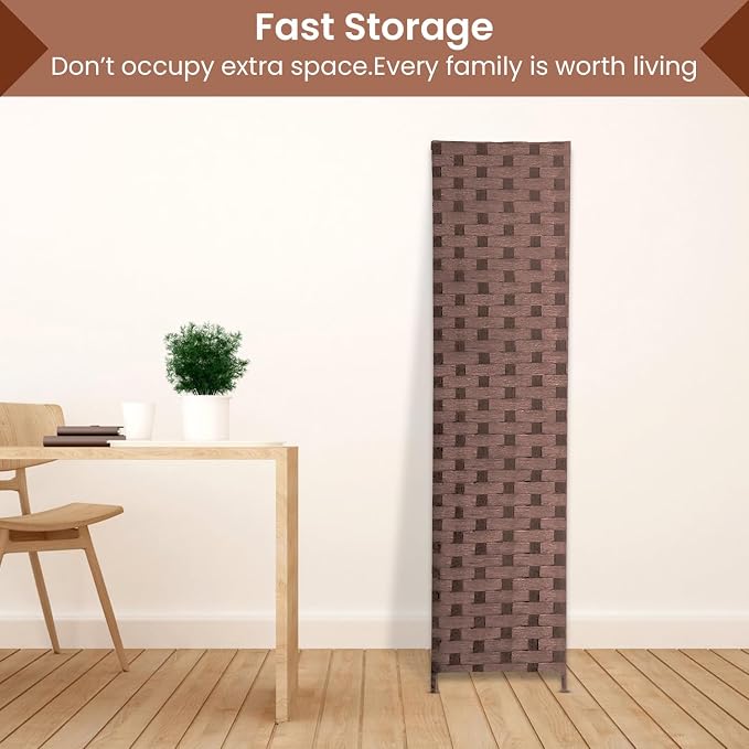 Room Divider Wall Divider 6FT 4 Panels Wood Mesh Hand-Woven Indoor Room Screen - Image 5