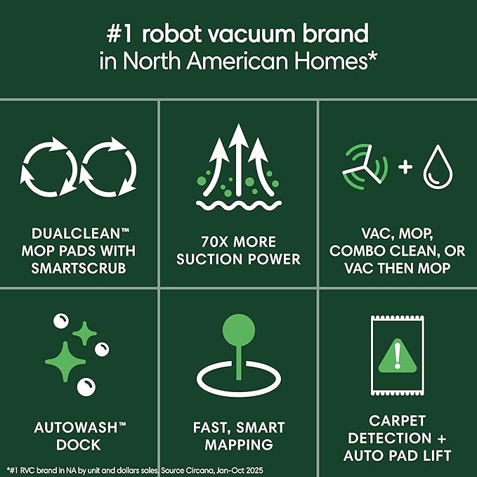 iRobot Roomba Plus 405 (G185) Combo Robot Vacuum & Mop with AutoWash Dock - Spinning Mop Pads, Self-Empties, Pad Washing & Drying, Self-Cleaning, Pad-Lift, LiDAR Navigation