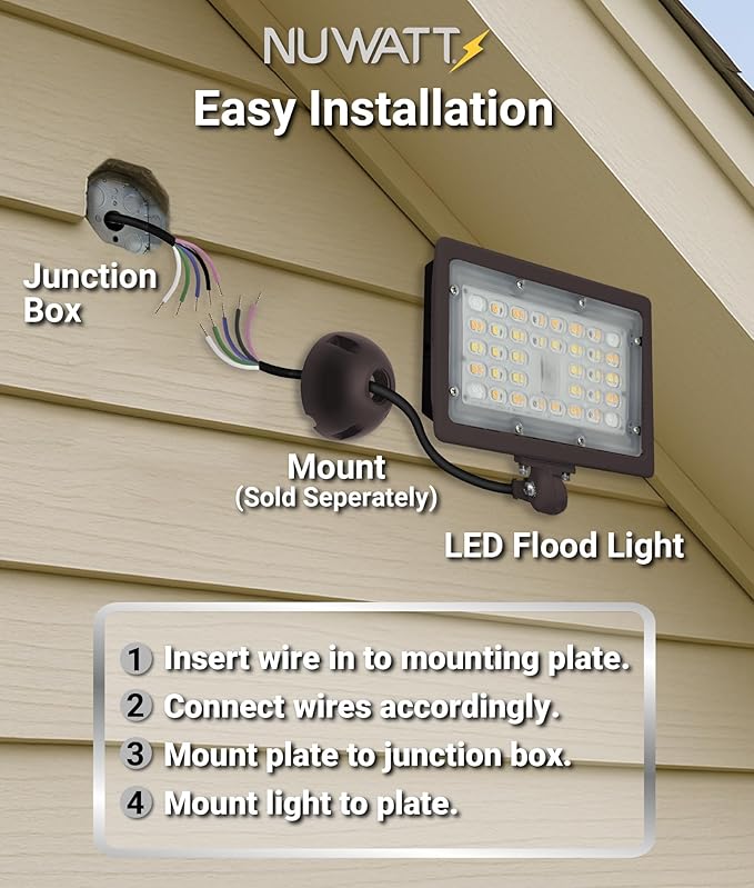 NUWATT 15W LED Flood Light, 3CCT 3000K/4000K/5000K Selectable, IP65 Waterproof Lighting, 1/2" Adjustable Knuckle Mount, 2100 Lumens, 120-277V, Outdoor Security Floodlight for Yard, Bronze, UL