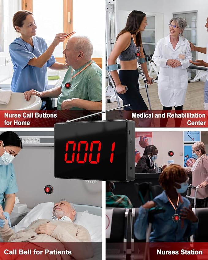 CallToU Wireless Calling System Caregiver Call Button Patient Call Bell with 10 Waterproof Nurse Alert Call Buttons and 1 Display Receiver for Clinic Nurses Station Restaurant Nursing Home