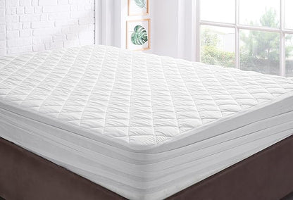 YATAS BEDDING Perle Quilted Fitted Mattress Protector, Machine Washable and Easy Care, Superior Protection and Comfort,100% Cotton Breathable top, White (Full) - 55"x75" - 14" Deep Pocket