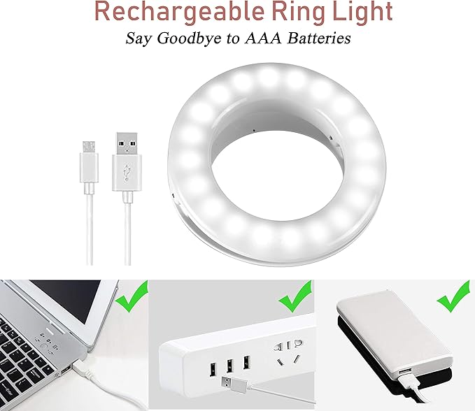 Selfie Ring Light, Oternal Ring Light Rechargeable Portable Clip-on Selfie Fill Light for iPhone Android Smart Phone Photography, Camera Video, Girl Makes up