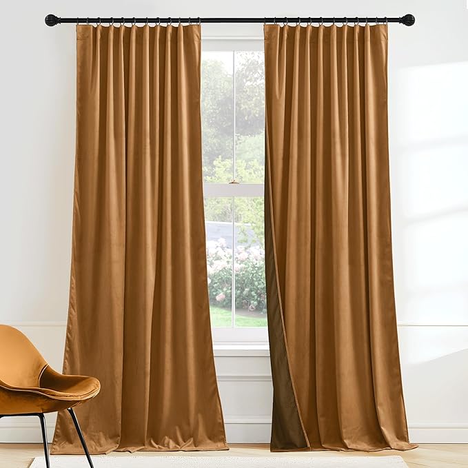 RYB HOME Bronze Velvet Blackout Curtains 90 inches by RYBHOME