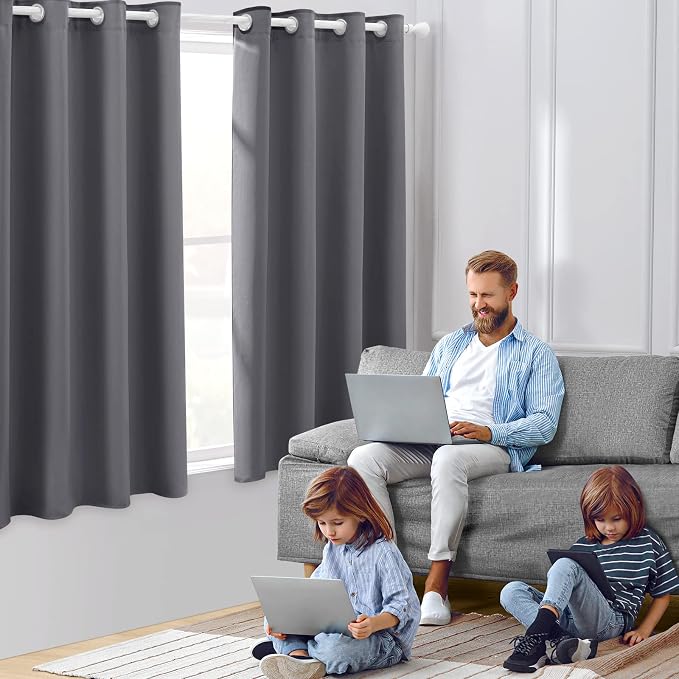 HOMEIDEAS Grey/Gray Blackout Curtains 52 X 63 Inch 2 Panels Room Darkening - Image 3