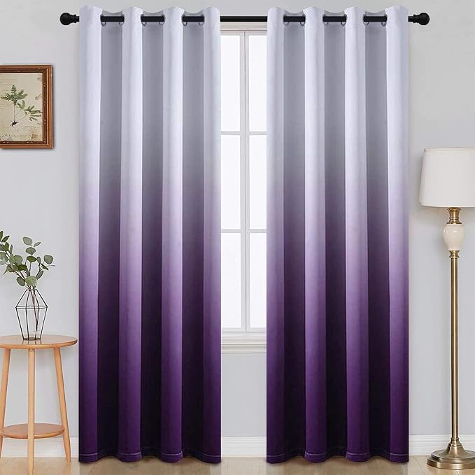SimpleHome Ombre Gradient Purple White to Gray Curtains by SimpleHome