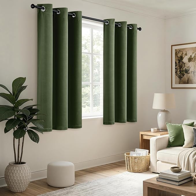 Olive Green Blackout Curtains for Bedroom Living Room W40 x L63 Inch | 63 Inch - Image 6