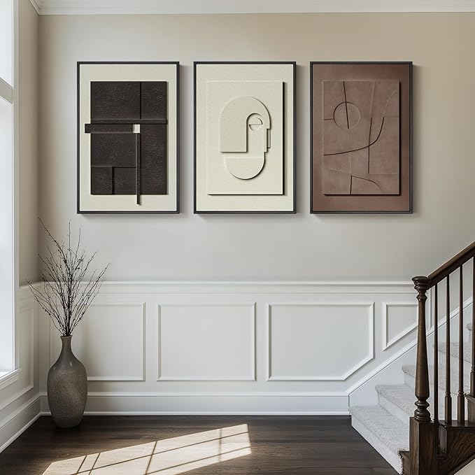 3D Textured Framed Abstract Wall Art, 3 Piece Modern Paintings Artwork - Image 4