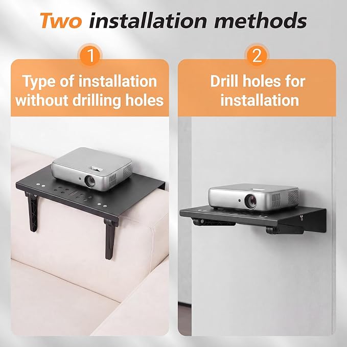 No Drill Metal Projector Shelf for Wall Mounted, 11.8 x 9.5 Inch Adjustable - Image 7