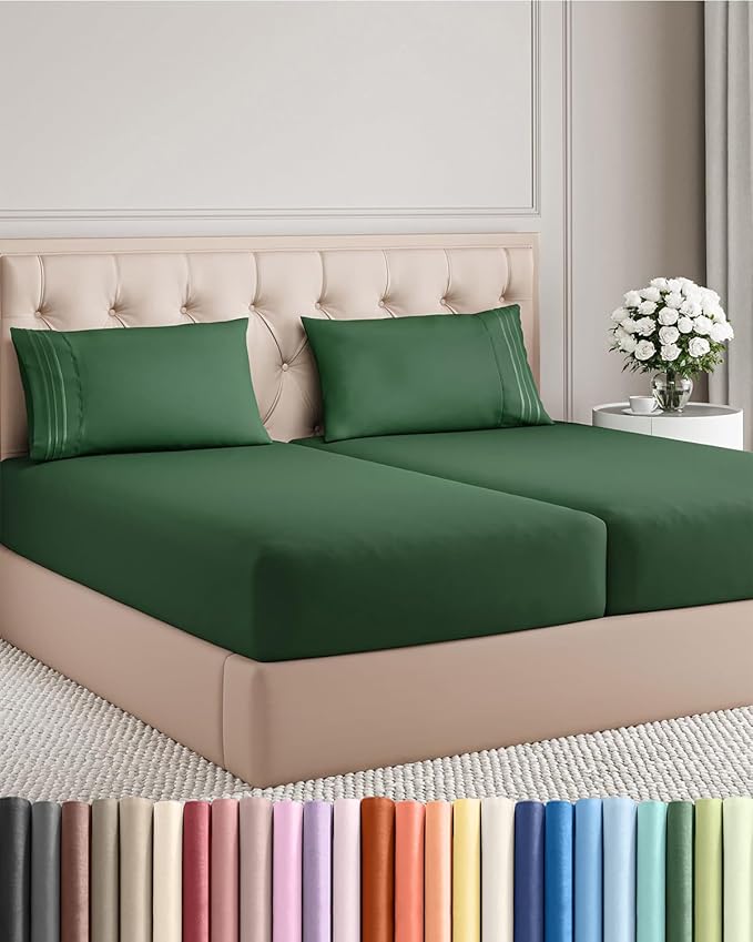 Split King Size 5 Piece Sheet Set - Comfy Breathable & Cooling Bed Sheets Set - Hotel Luxury Bedding for Women, Men, Kids, Teens, Boys & Girls - Deep Pockets, Soft, Wrinkle Free - Oeko-Tex - Emerald