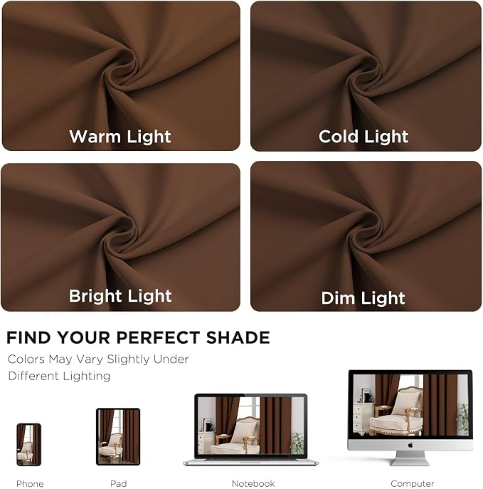 CUCRAF Brown Blackout Curtains 108 inch Length, Thermal Insulated Room - Image 6