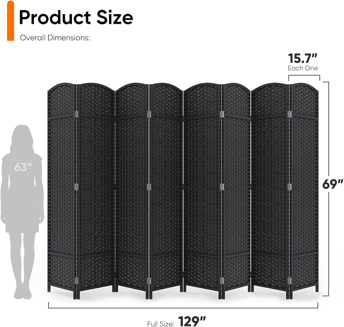 Outdoor Privacy Screen 8-Panel Folding Room Divider Space Partition | 67"H - Image 2