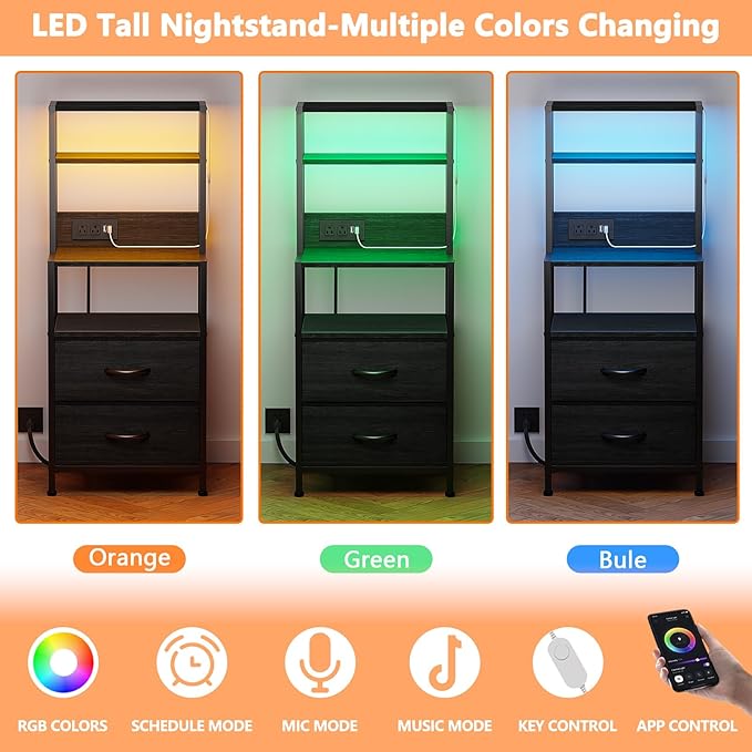 Nightstands Set of 2, Tall Night Stand & Bedside Table - Image 5