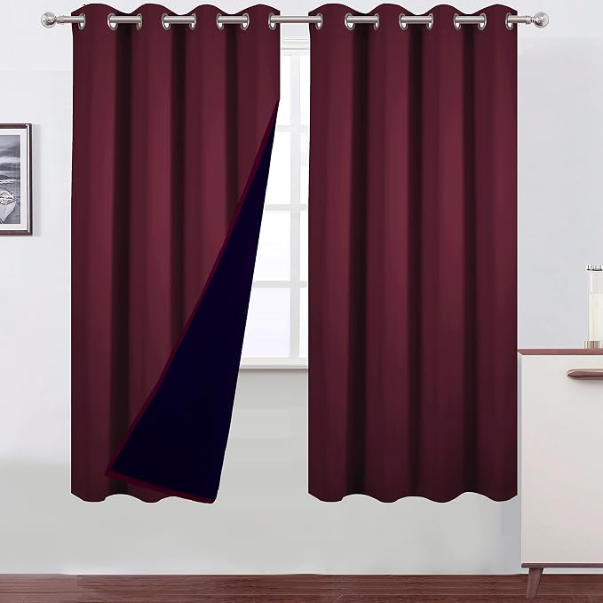 100% Blackout Curtains 52 x 72 Inch/Burgundy Red Curtains 2 Panels by Lemomo