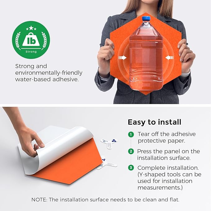 Self-Adhesive Acoustic Panels [390 lbs/yd³ Ultra-High Density], 2nd Generation Sound Absorbing Panel, Professional Level Sound Panel, Polyester Soundproof Foam [Size L, Orange & Moon Grey]