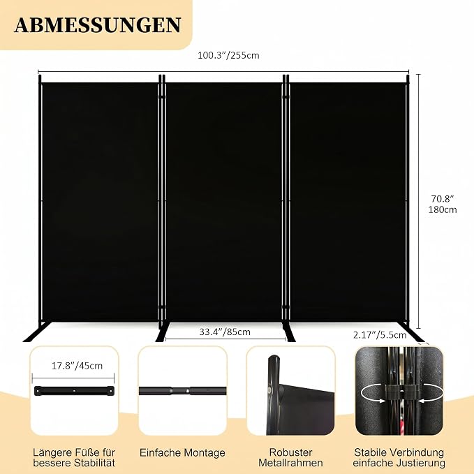 T&Jero 3-Panel Folding Room Divider, 6ft Tall Portable Privacy Screen Wall - Image 2