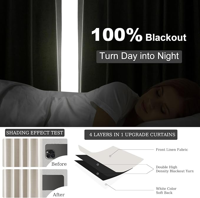 Topfinel 100 Inch Long Black Out Custom Drapery Panels, Cream White Blackout - Image 6
